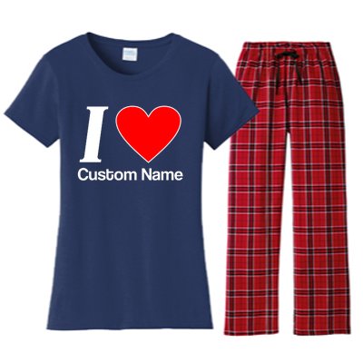 I Heart Custom Name Text Personalize Women's Flannel Pajama Set