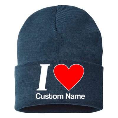 I Heart Custom Name Text Personalize Sustainable Knit Beanie