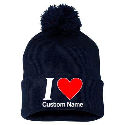 I Heart Custom Name Text Personalize Pom Pom 12in Knit Beanie