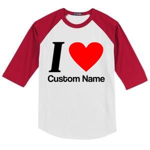 I Heart Custom Name Text Personalize Kids Colorblock Raglan Jersey