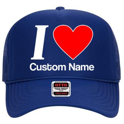 I Heart Custom Name Text Personalize High Crown Mesh Back Trucker Hat