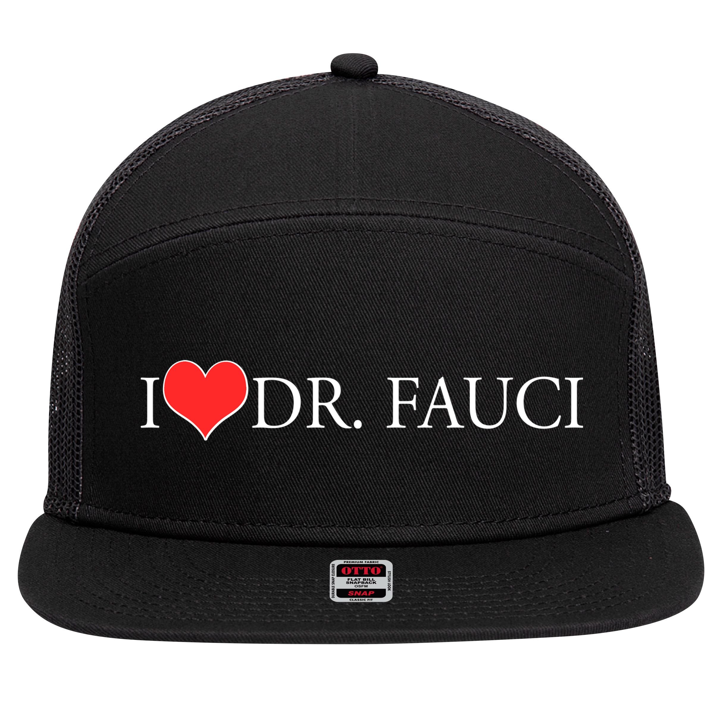 I Heart Dr Fauci 7 Panel Mesh Trucker Snapback Hat