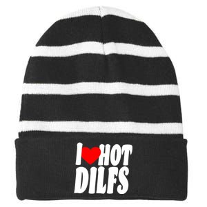 I Heart Hot Dilfs Striped Beanie with Solid Band