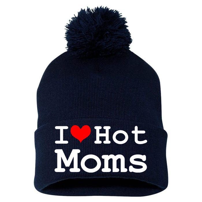 I Heart Hot Moms Pom Pom 12in Knit Beanie