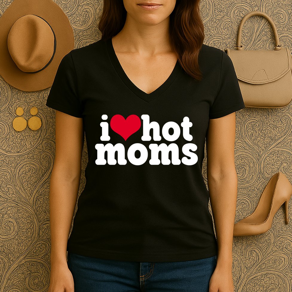 I Heart Hot Moms Funny Meme Women's V-Neck T-Shirt