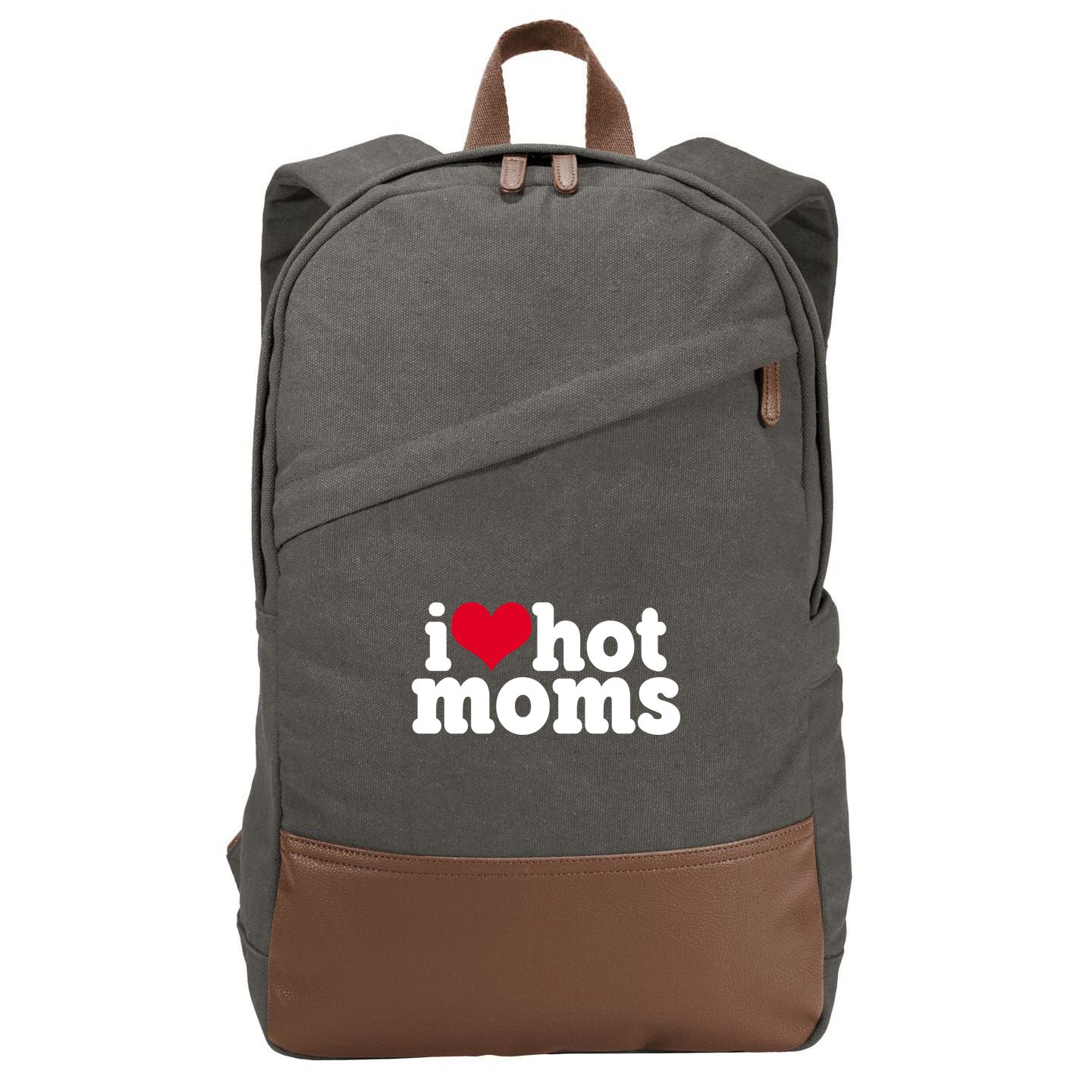 I Heart Hot Moms Funny Meme Cotton Canvas Backpack