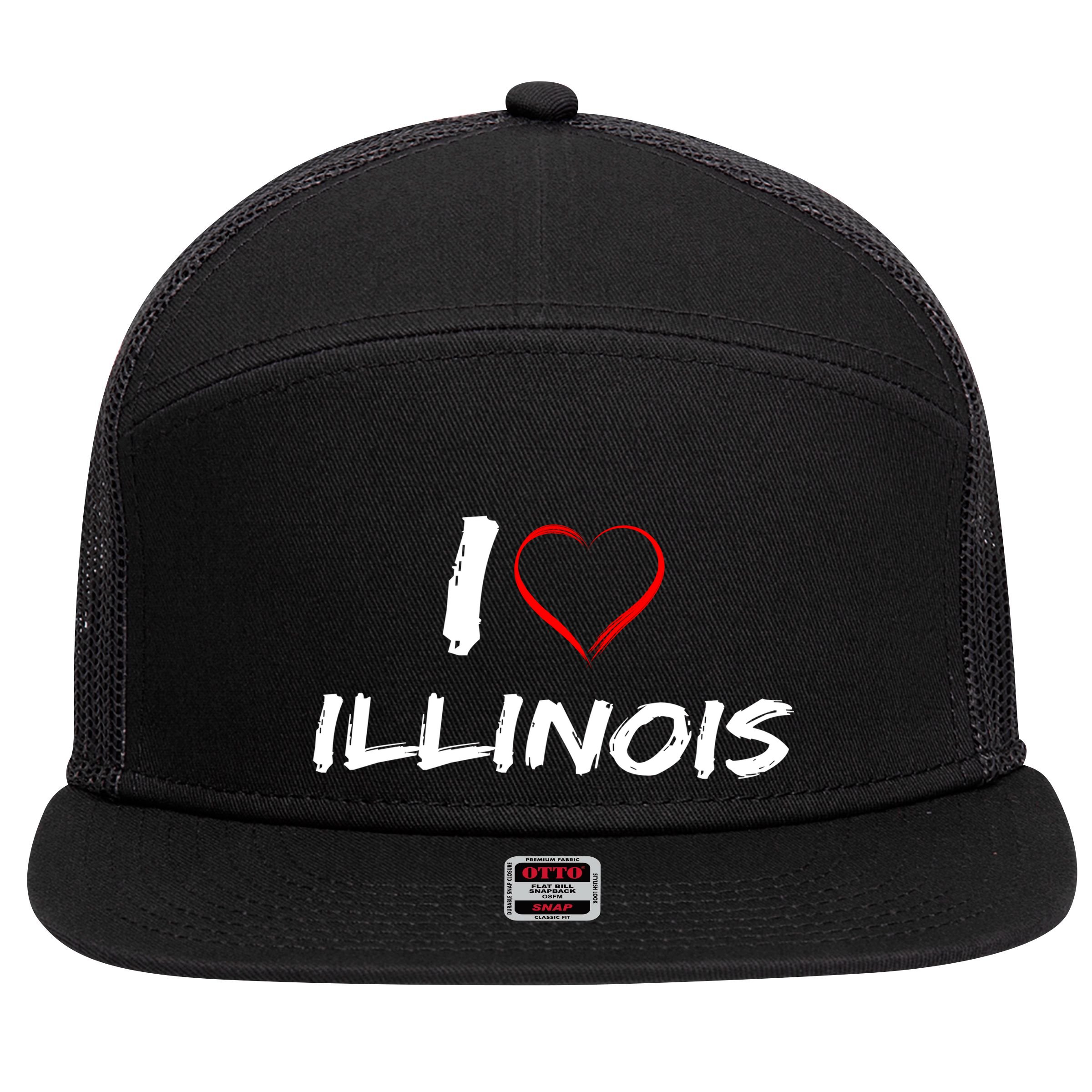 I Heart Illinois  7 Panel Mesh Trucker Snapback Hat
