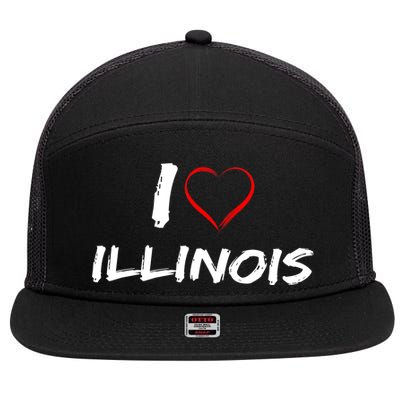 I Heart Illinois  7 Panel Mesh Trucker Snapback Hat