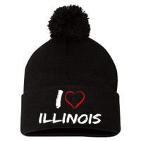 I Heart Illinois  Pom Pom 12in Knit Beanie