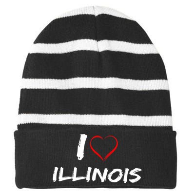 I Heart Illinois  Striped Beanie with Solid Band