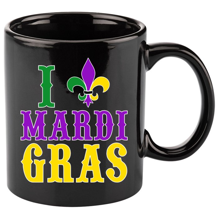 I Heart Mardi Gras 11oz C Handle Ceramic Mug