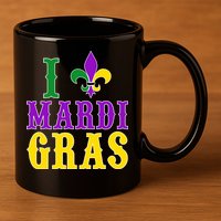 I Heart Mardi Gras 11oz C Handle Ceramic Mug