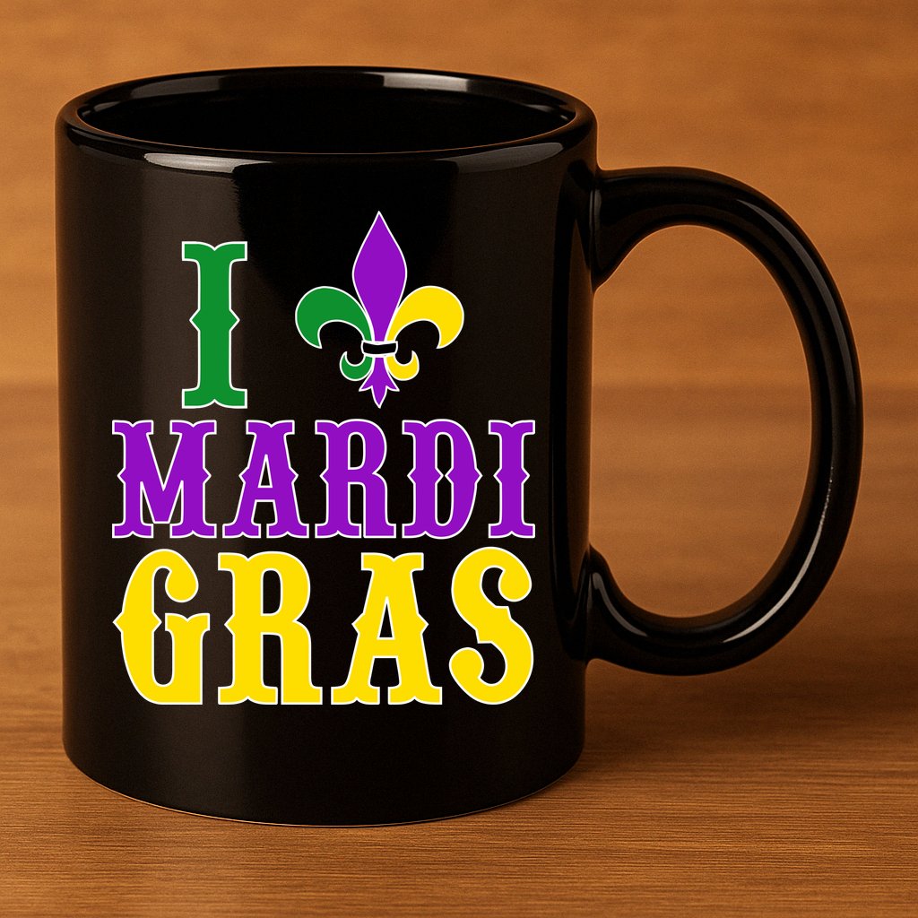 I Heart Mardi Gras 11oz C Handle Ceramic Mug