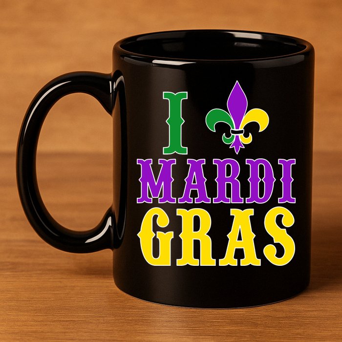 I Heart Mardi Gras 11oz C Handle Ceramic Mug