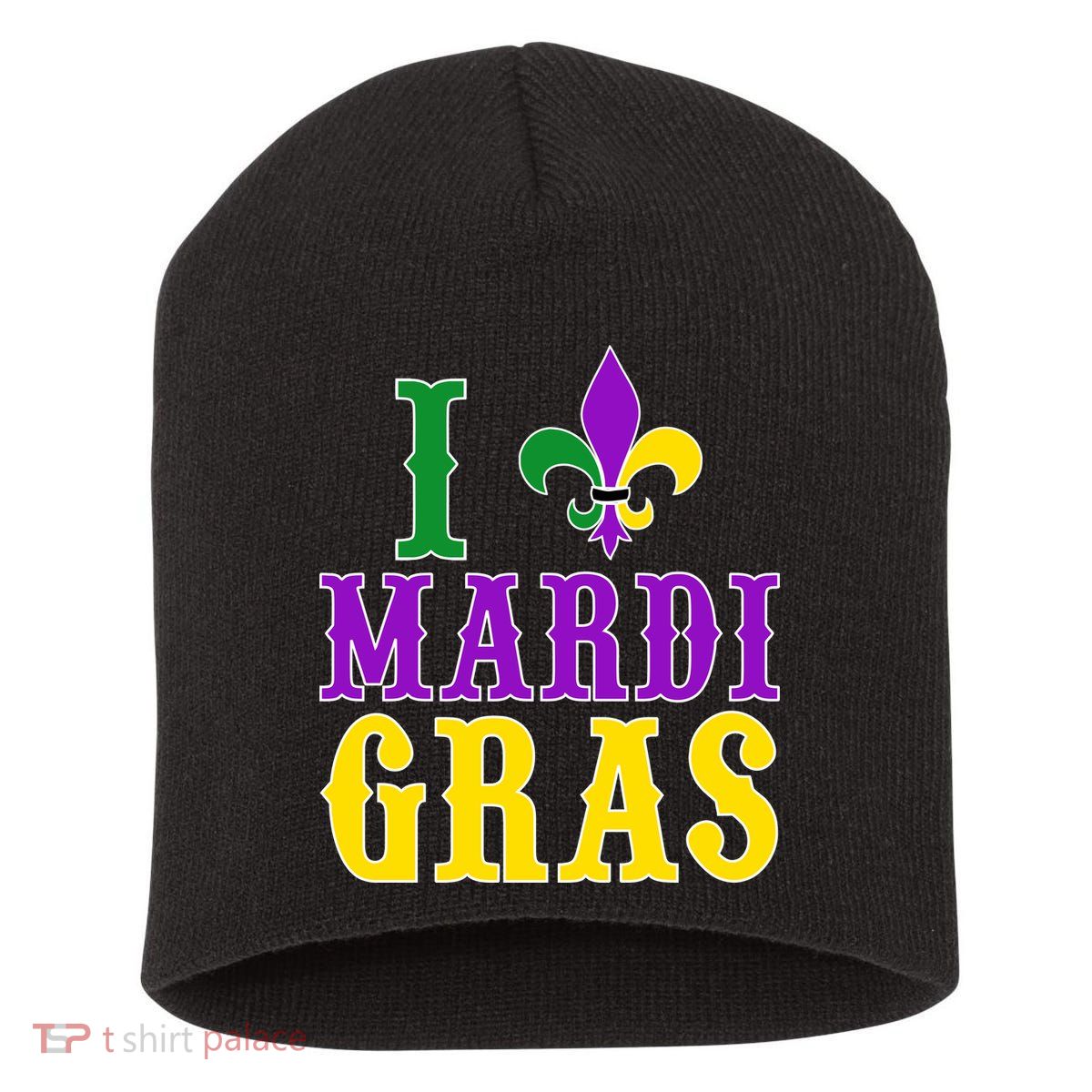I Heart Mardi Gras Short Acrylic Beanie