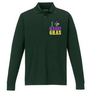 I Heart Mardi Gras Performance Long Sleeve Polo