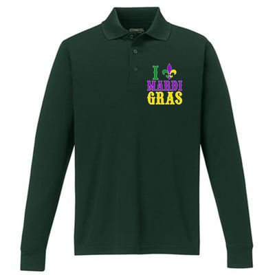 I Heart Mardi Gras Performance Long Sleeve Polo