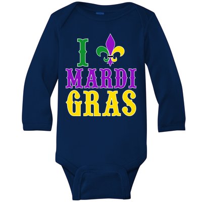 I Heart Mardi Gras Baby Long Sleeve Bodysuit