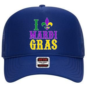 I Heart Mardi Gras High Crown Mesh Back Trucker Hat