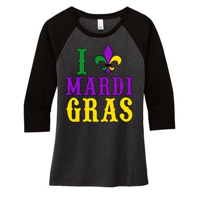 I Heart Mardi Gras Women's Tri-Blend 3/4-Sleeve Raglan Shirt