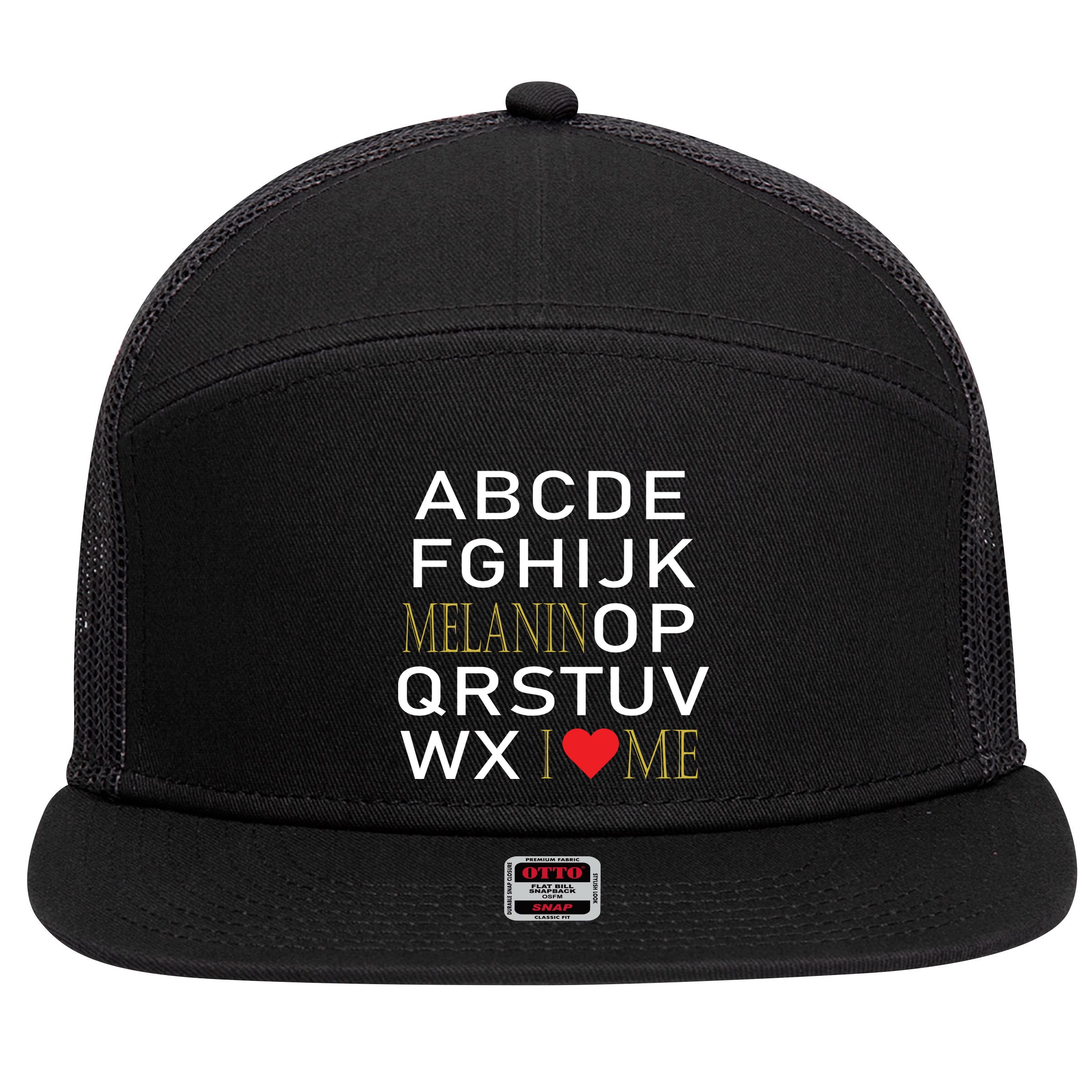 I Heart Melanin Alphabet  7 Panel Mesh Trucker Snapback Hat