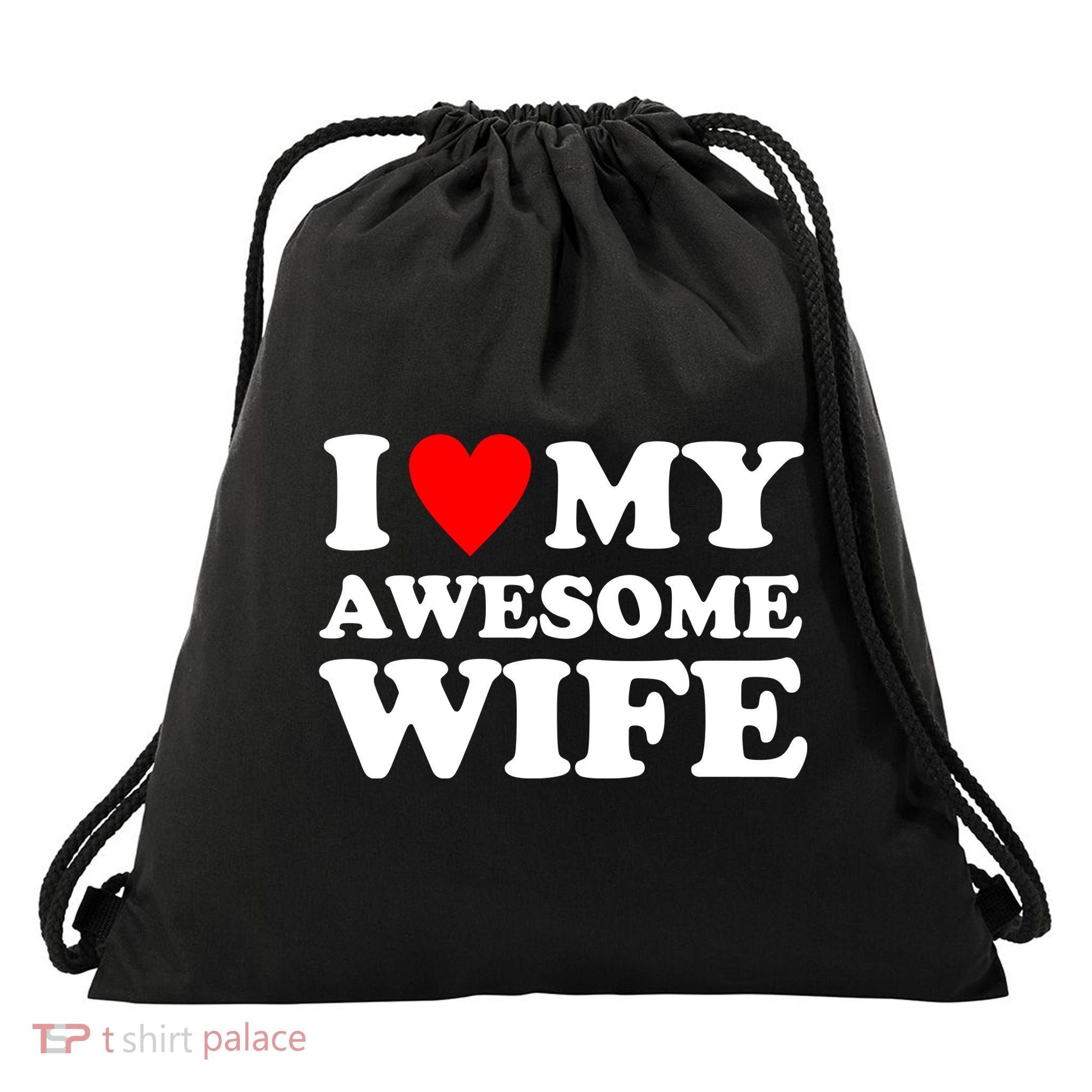 I Heart My Awesome Wife Drawstring Bag
