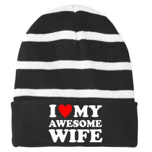 I Heart My Awesome Wife Striped Beanie with Solid Band