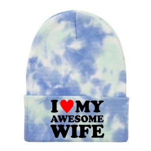 I Heart My Awesome Wife Tie Dye 12in Knit Beanie