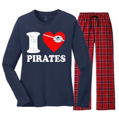 I Heart Pirates T-Shirt Women's Long Sleeve Flannel Pajama Set 