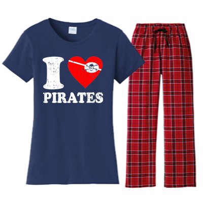 I Heart Pirates T-Shirt Women's Flannel Pajama Set