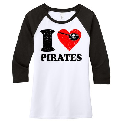 I Heart Pirates T-Shirt Women's Tri-Blend 3/4-Sleeve Raglan Shirt