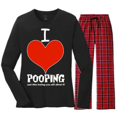 I Heart Pooping and Texting Women's Long Sleeve Flannel Pajama Set 