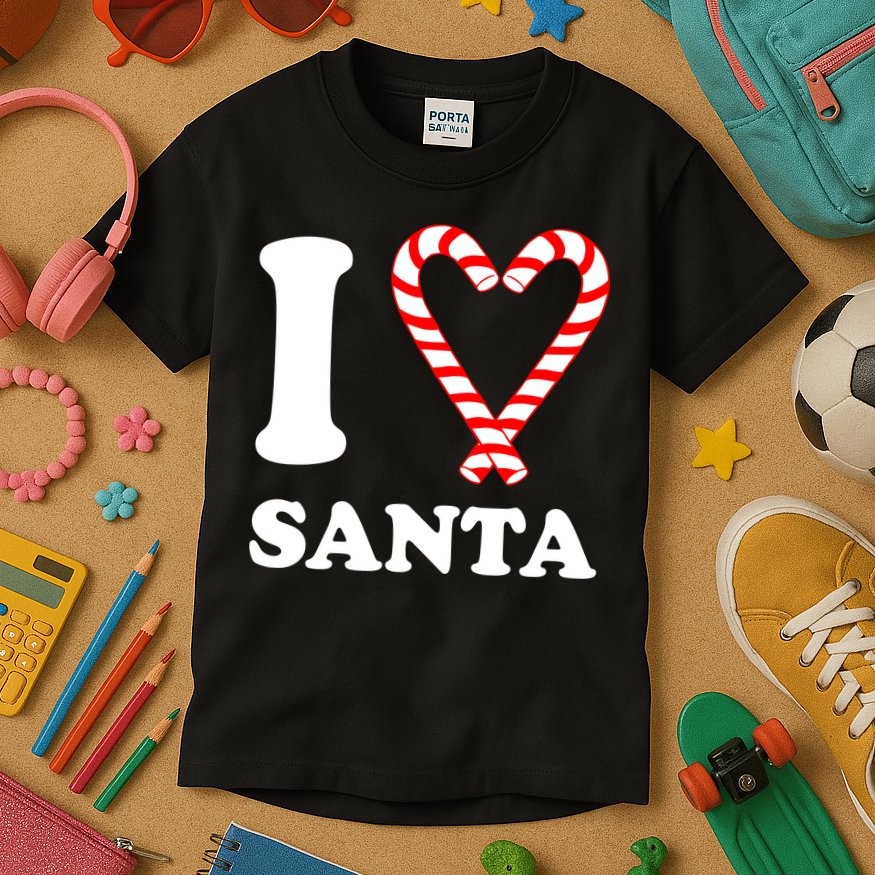 I Heart Santa Candy Cane Kids T-Shirt