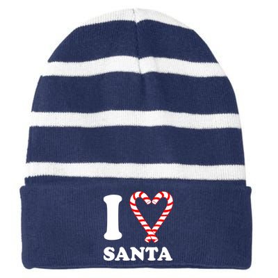 I Heart Santa Candy Cane Striped Beanie with Solid Band