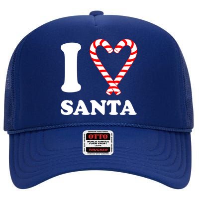 I Heart Santa Candy Cane High Crown Mesh Back Trucker Hat