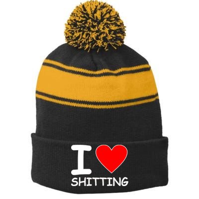 I Heart Shitting Poop Stripe Pom Pom Beanie