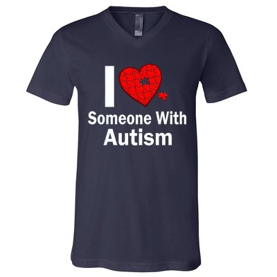 I Heart Someone With Autism V-Neck T-Shirt