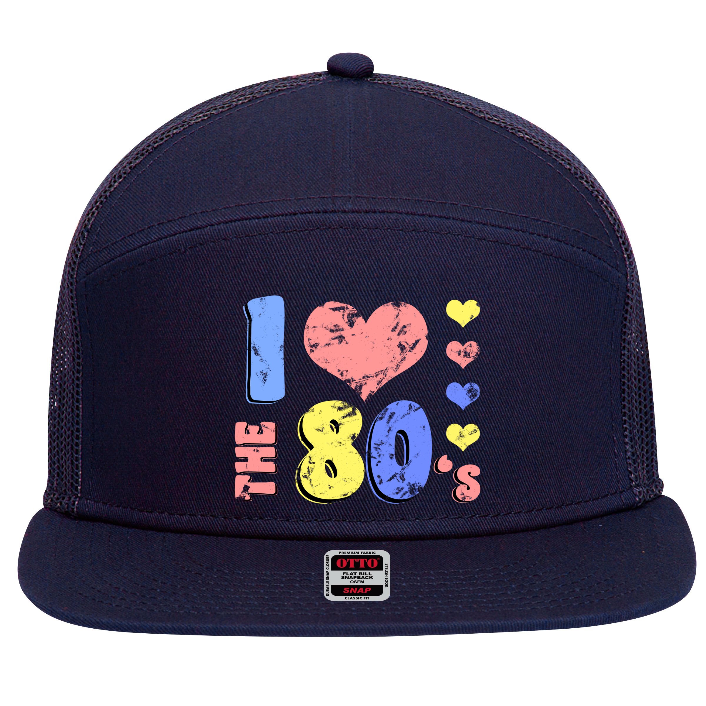 I Heart The 80's 7 Panel Mesh Trucker Snapback Hat
