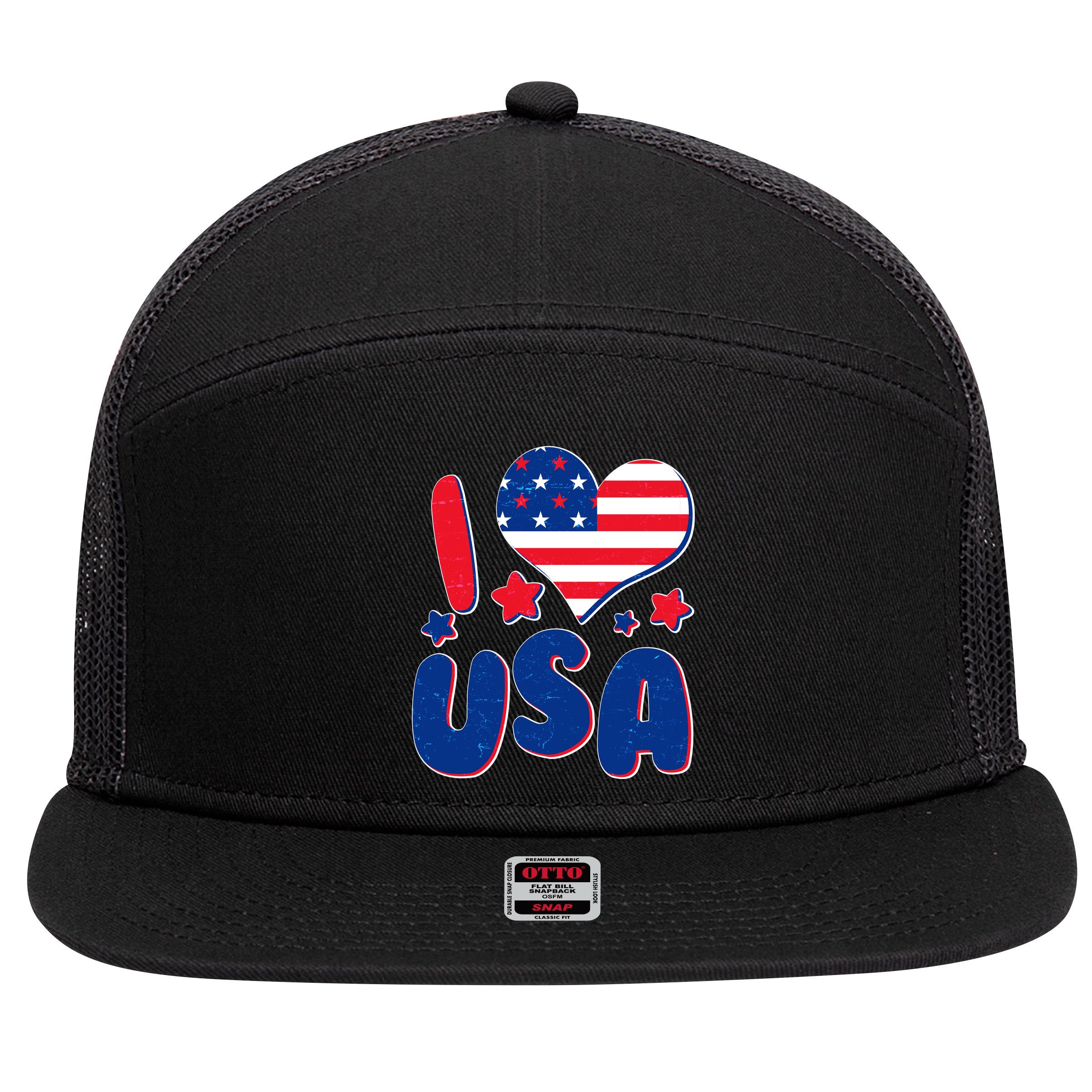 I Heart USA 7 Panel Mesh Trucker Snapback Hat