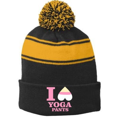 I Heart Yoga Pants Stripe Pom Pom Beanie