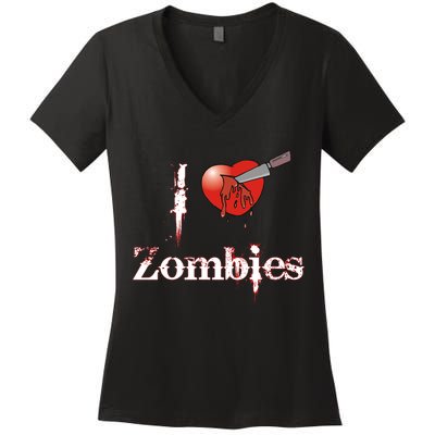 I Heart Zombies Women's V-Neck T-Shirt