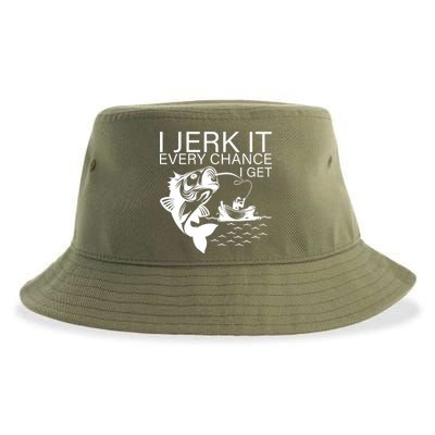 I Jerk It Every Chance I Get Funny Fishing Sustainable Bucket Hat