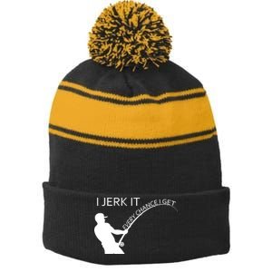 I Jerk It Funny Fishing Pole Stripe Pom Pom Beanie