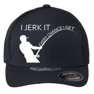 I Jerk It Funny Fishing Pole Flexfit Unipanel Trucker Cap