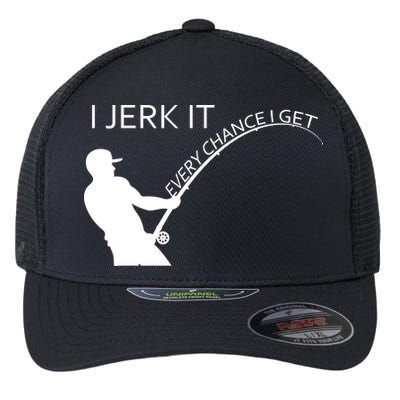 I Jerk It Funny Fishing Pole Flexfit Unipanel Trucker Cap
