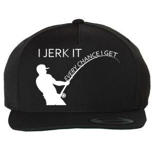 I Jerk It Funny Fishing Pole Wool Snapback Cap