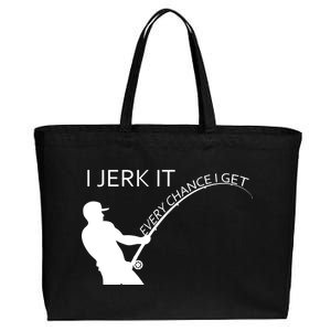 I Jerk It Funny Fishing Pole Cotton Canvas Jumbo Tote