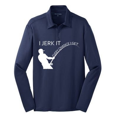 I Jerk It Funny Fishing Pole Silk Touch Performance Long Sleeve Polo