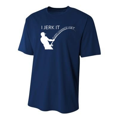 I Jerk It Funny Fishing Pole Youth Performance Sprint T-Shirt