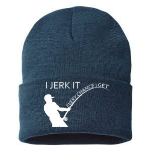 I Jerk It Funny Fishing Pole Sustainable Knit Beanie